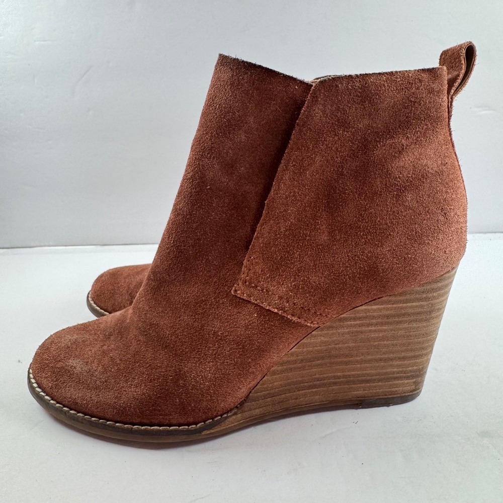 Lucky Brand Yohana Brown Suede Wedge Ankle Booties Womens 8.5 M LK-YOHANA